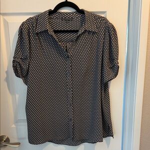 Adrianna Papell Navy and White Button Down Shirt